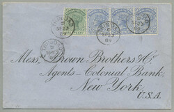 1889, 1/2d, dull green and (3) 2 1/2d., bright blue, on cover to New ...