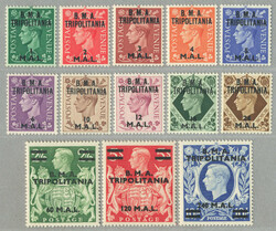 1948, 1l. on 1/2d-240I on 10s, complete set of (13), black surcharge, ...