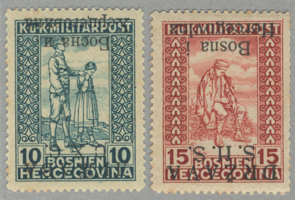 1918, 10+2 H, blue-green, Type II & 15+2 H, brown-red, Type I, each ...