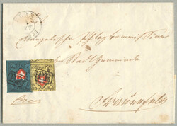 1850, 5+10 Rp, Rayon I+II, 5 Rp tiefdunkelblau, ungezähnt auf Brief ...
