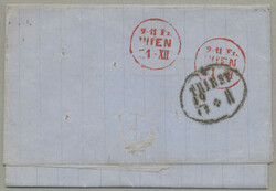 1865, desinfected letter from ALESSANDRIA to WIEN, taxed 30 kr, ...