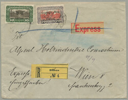 1920, Lokalausgabe Osttirol, 10+20K, Parlament mit Aufdruck Deutscher ...