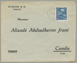 1913, 25H, blue on lette from TRIEST to CANDIE/Crete, cancelled with ...