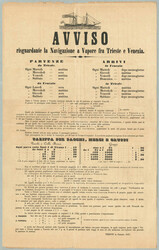 1847, old Italian Avviso about the arrivals and departures from the ...