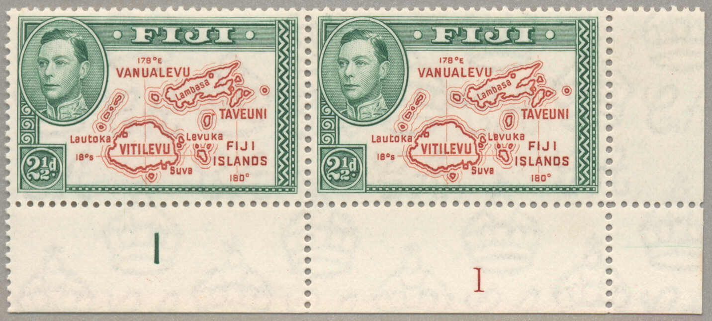 1938-55, 2 1/2 d, positional mulitple, variety Extra island, LPOG, ...