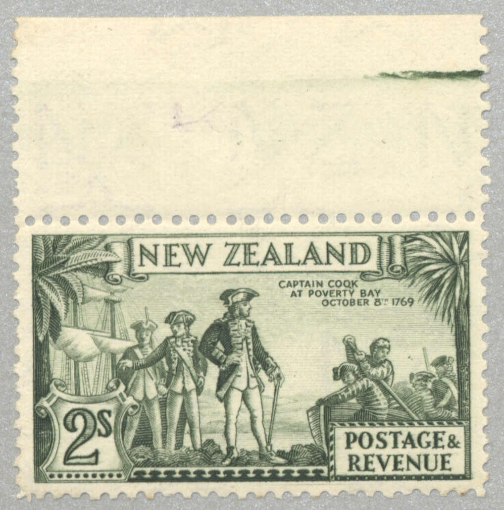 1935-6, 2s, olive green, COQK flaw, top margin piece, LPOG never ...