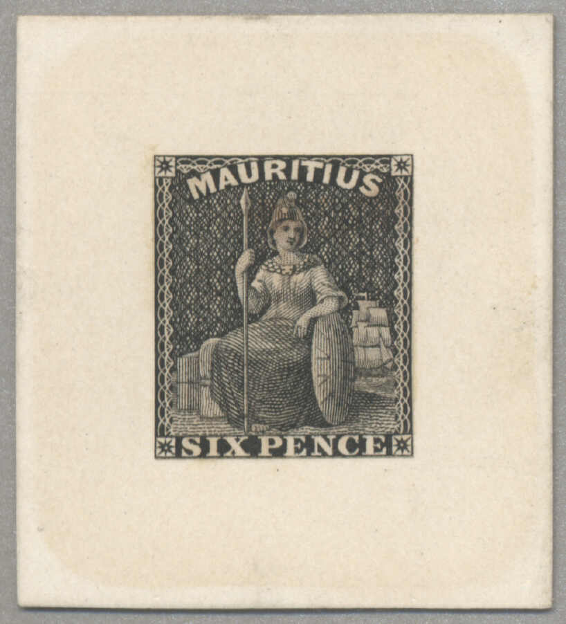 1859, Britannia 6d die proof in black on India paper from Perkins ...