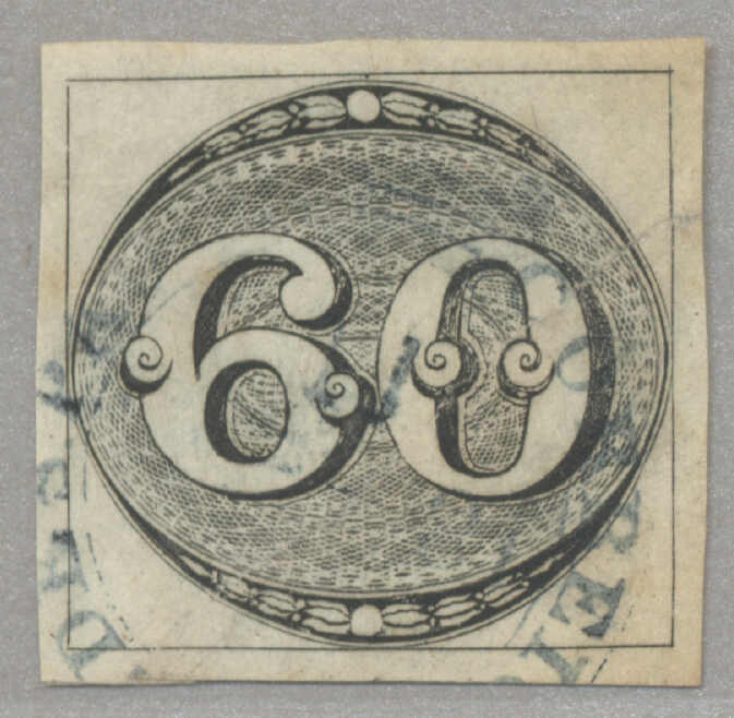 1843, 60 reis, imperf, used with crispy clear large part blue framed ...