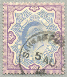 1902-11, 5r, ultramarine and deep lilac, used SHIKARPUR, wmk star, ...