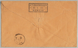 1867, 3 Sg, ockerbraun, auf orangen Kuvert von BERLIN nach ...