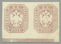 1863, 1,05 kr, greybrown, horizontal pair, unused with border line on ...