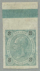 1890, 3 kr, bluegreen, imperforated proof from border of sheet (15 ...
