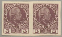 1908, 3h redviolett, horizontal pair, colour proof, imperforated, ...