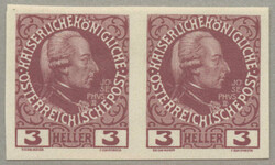 1908, 3h, redviolett, horizontal pair, colour proof, imperforated, ...
