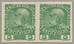 1908, 5h, green, horizontal pair, colour proof, imperforated, without ...
