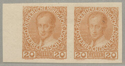1908, 20h, brownyellow, horizontal pair, colour proof, imperforated, ...