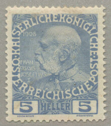 1908, 5h, blue, colour proof, perfectly perforated, with gum and ...