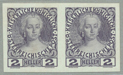 1908, 2h, violett, horizontal pair, colour proof, imperforated, with ...