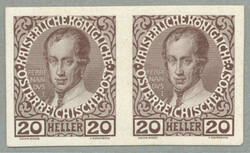 1908, 20h, brown, colour proof, horizontal pair, imperforated, ...