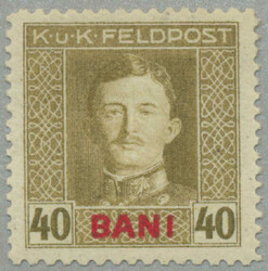 1917, 40 Bani oliveocre, perforated 11 1/2 :12 1/2, unused never ...