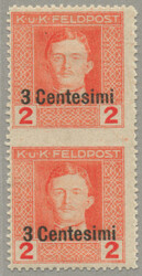 1918, 3 cent. on 2 h, vertical pair imperforated between, unused with ...
