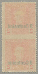 1918, 3 cent. on 2 h, vertical pair imperforated between, unused with ...
