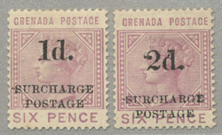 1892, 1d and 2d on 6d, black surcharge, (2), LPOG, very fresh and ...