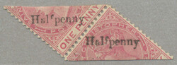 1885, 1/2 d on 1 d, rose, pair of two bisected stamps, LPOG, very ...