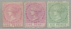 1870-82, 1 d/dull rose and magenta, 6 d/yellow green, LPOG, very ...
