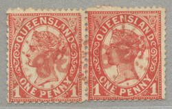 1860/1902, 1d pair, used with crispy rare cancellation in red used at ...