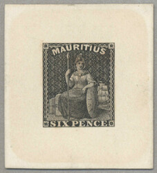 1859, Britannia 6d die proof in black on India paper from Perkins ...