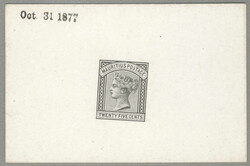 1879-80, 25c. black, De La Rue die proof on glazed card 92x60mm ...
