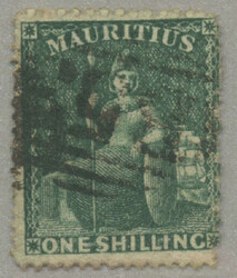 1862, 1s deep green, Britannia, intermediate perf 14-16, used with ...