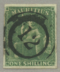 1858-1862, 1s yellow-green, Britannia, imperf, cancelled by complete ...