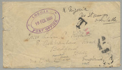 1900, from Lokoja to Bedford via Forcados River, stampless envelope ...
