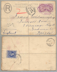 1900, from Lokoja to Bristol, 2d registered envelope uprated with ...