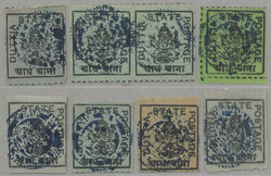 1899-1912, 1/2 a, black and shades of green (7), imperf/rouletted, ...