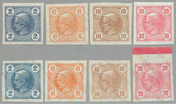 1901, 2H-20H, (2) Sätze zu je vier Marken, mit und ohne Lackstreifen ...