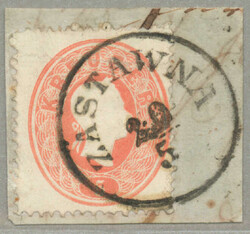 1861, 5kr, red, on piece, ZASTAWNA - 125p, stamp with light crease ...