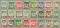 1911, 1c-$25 + 1c-$1, two sets almost complete, SG6 and SG21 missing, ...