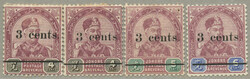 1894, 3c on 4c - 3c on 6c and additional SG28a NO STOP, set of (3+1), ...