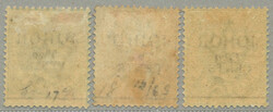 1891, 2c on 24c, set of (3) different JOHOR Two CENTS opts - 17, 19, ...