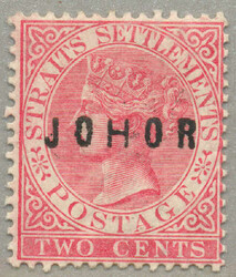 1884, 2c, rose, JOHOR opt - 11, LPOG, perf. 14, desirable, VF-XF! ...