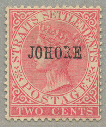 1884, 2c, rose, JOHOR opt - 14, LPOG, perf. 14, desirable, VF-XF! ...