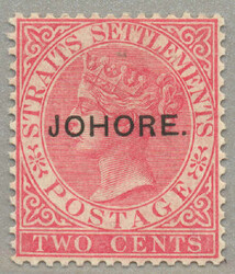 1884, 2c, rose, JOHOR opt - 14, LPOG, perf. 14, desirable, VF-XF! ...
