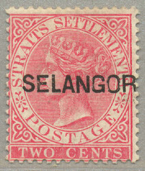 1883, 2c, rose, SELANGOR opt - type 21, LPOG, perf. 14, desirable, ...