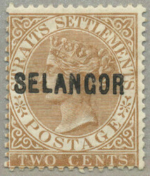 1881, 2c, brown, SELANGOR opt - type 3, LPOG, perf. 14, desirable, ...