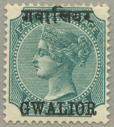 1885-97, 4a, blue-green, GWALIOR and Sanskrit opt, LPOG, small thin ...