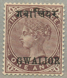 1885-97, 1a, brown-purple, GWALIOR and Sanskrit opt, POG, fresh and ...