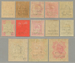 1908-11, 3p-5r, complete set of (13), wmk star, GWALIOR 13mm and ...